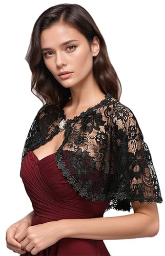 MisShow Vintage Lace Tulle Wedding Party Shrug Deco Bolero Scarf Shawls and Wraps,Black