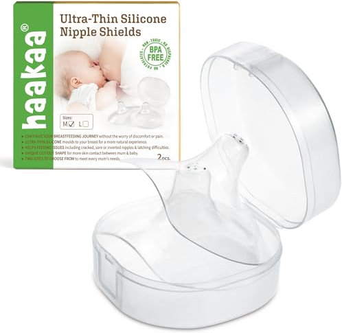 Haakaa Nippleshield Silikon-Nippelschutz zum Stillen, mit Tragetasche, ultradünn, superweich, 18 mm, 2 Stück