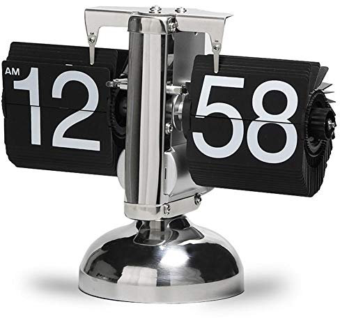 ACEMOOW Tischuhr Flip Uhr Retro Wecker Standuhr Schreibtisch Regal Design Uhr, Auto Flip Retro Tisch Uhren Metall, Europäischen Stil Dekoration Tischuhr