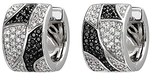 Jobo Damen-Creolen aus 925 Sterling Silber mit 114 Zirkonia schwarz und weiß