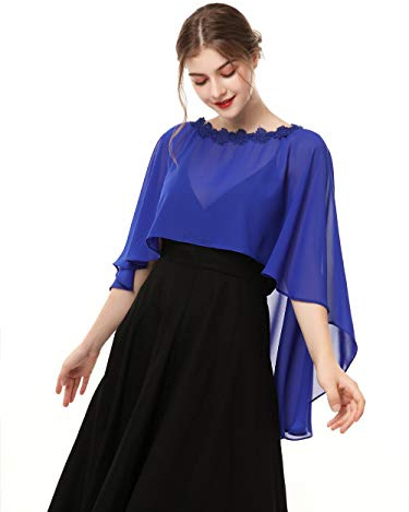 Capelets de boda para mujer, de gasa, chales y envolturas para vestido de noche - Azul - talla única