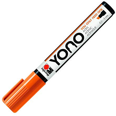 Marabu 12400102013 - YONO Marker, Orange 013, vielseitiger Acrylstift mit japanischer Keilspitze 0,5 - 5 mm, wasserbasiert, lichtecht und wasserfest, für nahezu alle Untergründe