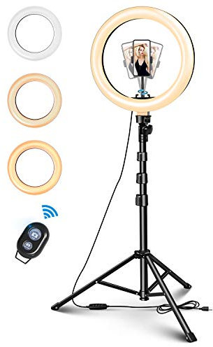 10 Aro de Luz Selfie Trípode, Anillo de Luz LED con Soporte para Móvil con Control Remoto Regulable para Transmisión en Vivo, Maquillaje Youtube Tiktok Fotografía Compatible con iOS Android