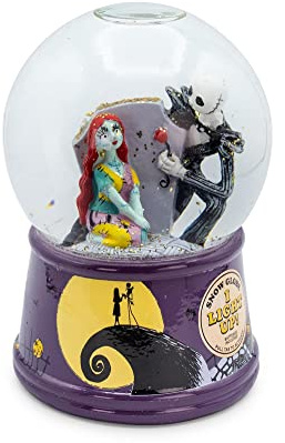Disney The Nightmare Before Christmas Jack & Sally Light-Up Snow Globe with Swirling Glitter Display | Precious Keepsake, Gifts and Collectibles, Home Decor for Kids Room Essentials | 6 Inches Tall