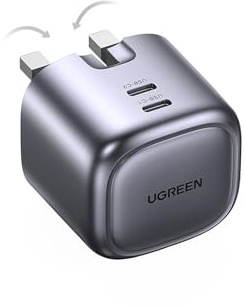 UGREEN USB C Charger 45W Nexode GaN Dual Ports Plug Support PD 3.0/PPS Compatible with iPhone 17/16/15 Pro Max/15 Pro/15/14/13 Series, Galaxy S25/S24, iPad Air/Mini, Pixel 9, Steam Deck