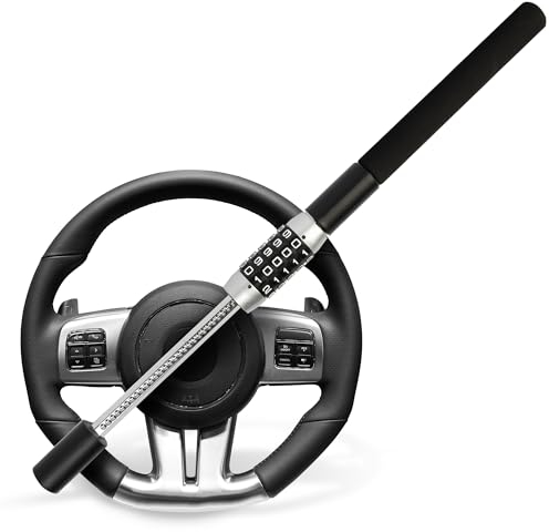 GADLANE Combination Steering Wheel Lock - Heavy Duty，Keyless Car Lock Anti-Theft Device & Deterrent - Adjustable Crook Locks Cars，Vans，Trucks & SUVs - Password Code Car Steering Lock (Black) (GL1584)