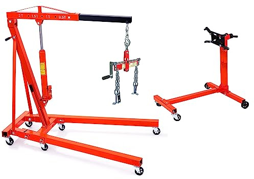 GRUA PLEGABLE 2 TONELADAS 2000kg BOMBA DE DOBLE PISTON. Grúa elevación de cargas Elevar motores Brazo elevación (Grua + Nivelador + Soporte)