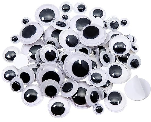 TOAOB 100pcs Googly Wiggle Eyes with Self Adhesive Round 6mm 8mm 10mm 12mm 15mm Plastic Black Craft Sticker Eyes for DIY Crafts Scrapbooking Decoration