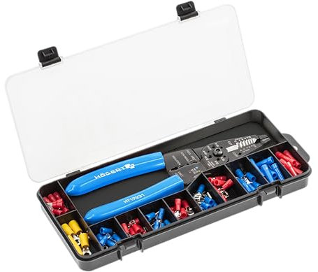 Högert Technik - Crimpadora 0,5 – 6 mm2 para terminales con pelacables + conector, 86 piezas | de acero al carbono