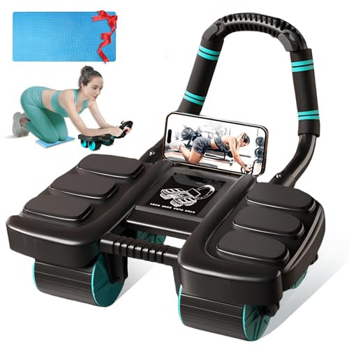 Bauchroller,Bauchtrainer für zuhause,Bauchmuskel-Trainingsrad mit Automatic Rebound Abdominal Roller und Ellenbogenstütze(Vier Räder) Bauchmuskel-Trainingsrolle für Frauen und Männer,Schwarz