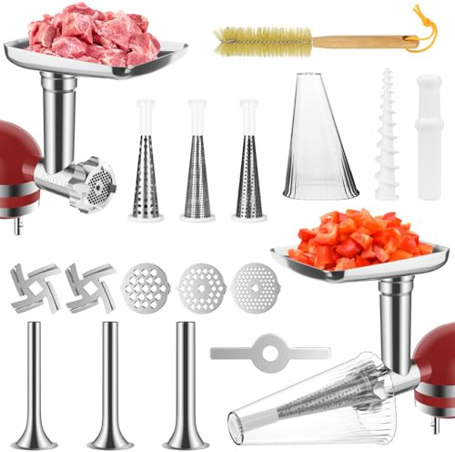 Colador de frutas y verduras y accesorio para picadora de carne de alimentos para batidora de pie Kitchenaid con tubos de relleno de salchichas y colador de barrena de exprimidor de frutas