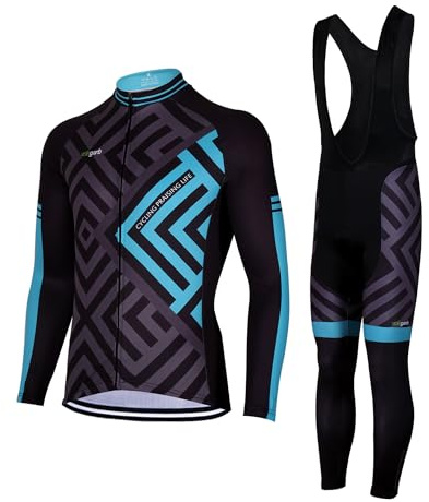 Meicynhoger Höst vinter cykelkläder för män och kvinnor, cykling MTB långärmad tröja och bodysuit 3D vadderade byxor, Blå, 3XL