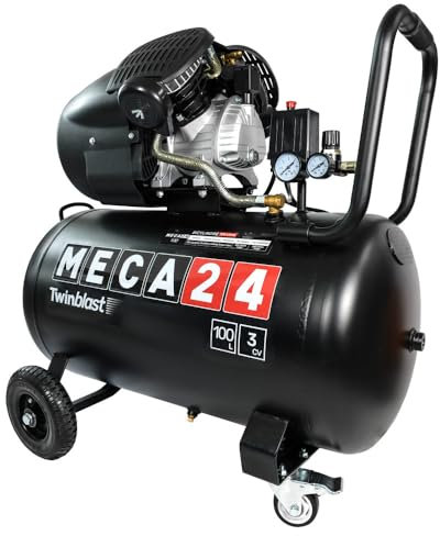 Compresseur Bicylindre 3CV - Cuve 100L - Compresseur à air - 2200W - Pression 8 bars - Débit d'aspiration 320 L/min