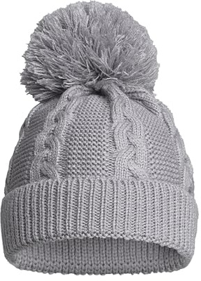 Soft Touch Newborn Essentials Sustainable Knitted Baby Bobble Hat, Baby Girl and Baby Boys Winter Hat 0-12 Months Grey