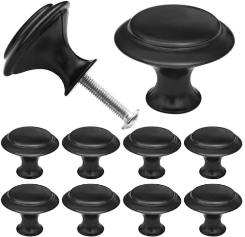 SHSMPXOY 10 Pezzi Pomolo per Mobili Rotondo, 23 * 30 mm Pomelli per Cassett, Pomelli per Porta Maniglia per Armadietto con Viti per Porte Armadietti Cassetti e Guardaroba Accessori Mobili Nero
