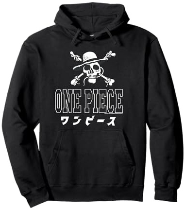 One Piece Kanji & Cappello di paglia Pirati Logo Anime Felpa con Cappuccio