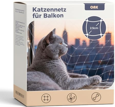 OAK Filet de protection pour chat Balcon et fenêtre - Haute résistance en nylon Sans perçage - 10 x 3 m - Transparent