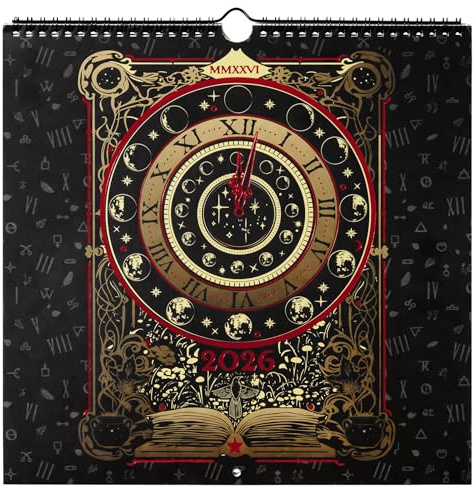 ConQuest Journals Waiting for the Night 2026 Spiral Wall Calendar, Dated January-December 2026, 12 Unique Monthly Spreads, Gothic Tarot Card-Inspired Artwork, Writeable 300gsm Paper Pages, 12'' x 12''