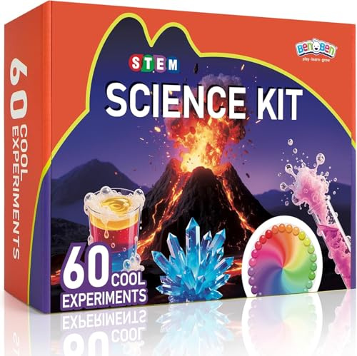 BenBen Kit Científico con 60+ Experimentos para Niños, Excavación de Piedras Preciosas Volcán, Kit de Ciencias Juego Laboratorio Set Juguete Regalo para Niños y Niñas 6 7 8 9 10+ Años