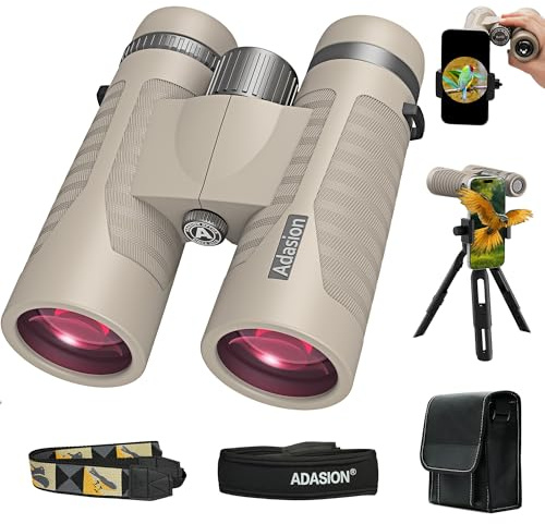 8x42 HD Binoculars for Adults High Powered with Phone Adapter and Tripod, Super Bright BAK4 Prism Waterproof Binoculars for Bird Watching Hunting Hiking Safari Travel Sports