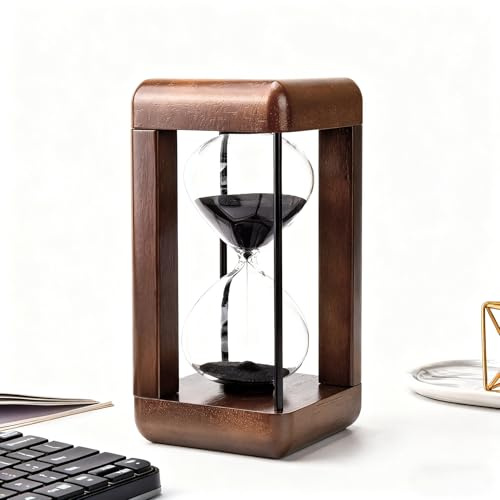 Sanduhr 60 Minuten,Premium Sanduhr aus Walnussholz, Sanduhren Timer, Tischdekoration, geeignet zum Kochen,Zähneputzen,Büro, Hochzeitsdekoration (Schwarz)