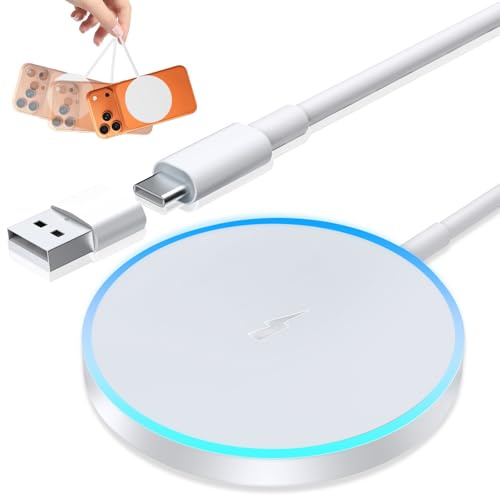 Mag Safe Wireless Charger Magnetic 15W Fast Charging Pad Compatible with iPhone 17/Air/Pro Max/16/15/14/13/12 Series & AirPods Pro 4/3/2, Case Friendly for Thickness <8mm