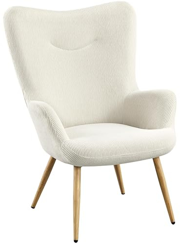 Yaheetech Poltrona da Salotto Imbottita in Velluto a Coste con Schienale Braccioli per Camera da letto/Caffè/Soggiorno/Lettura Beige