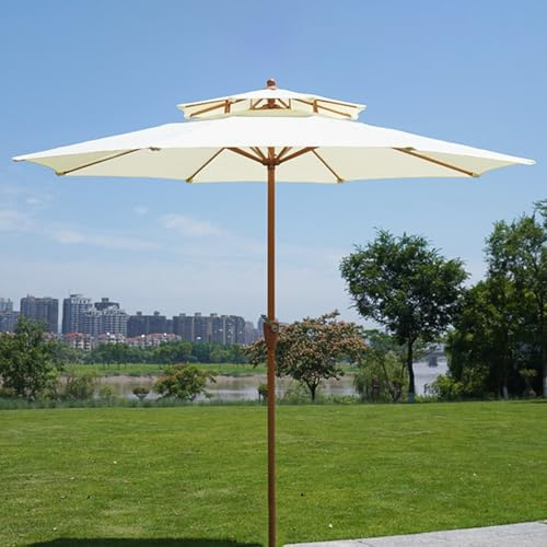Generico Ombrellone da Giardino 2,7 M Ombrellone da Tavolo Esterno Doppia Copertura Ombrello da Mercato con 8 Stecche Resistenti Manovella Patio Balcone Giardino(Bianco)