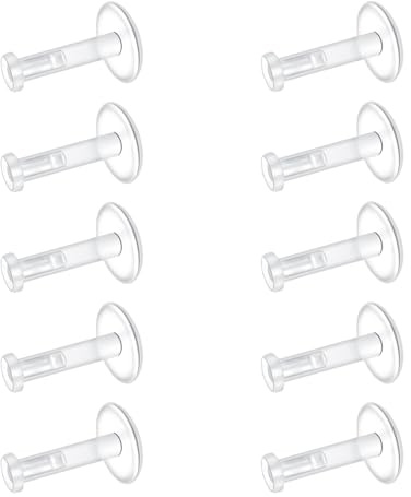 LAURITAMI Lot de 10 piercings de labret en plastique transparent invisible de 16 g - Pour le travail, la chirurgie, l'IRM, l'école, le tragus - 6 mm, 8 mm, 10 mm, 12 mm