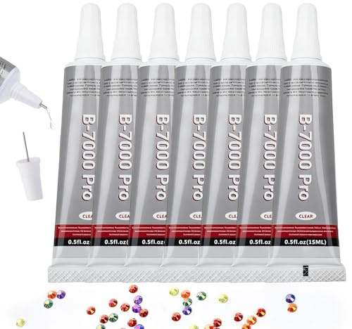 7Pcs B-7000 Clear Bedazzling Glue, Waterproof and Flexible Rhinestone Glue for Jewelry Making and Shoes, Fabric Crafts, 15ml ×7