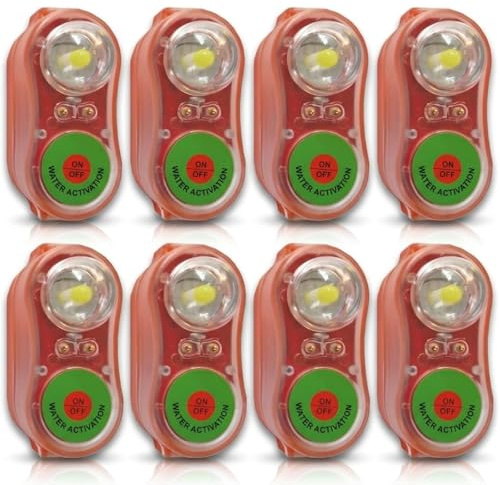 Generico Luci Giubbotto Salvataggio a LED con Attivazione ad Acqua - Set da 6/8 Pezzi - Rosse e Verdi per Emergenza in Mare per Sopravvivenza in Acqua di Emergenza