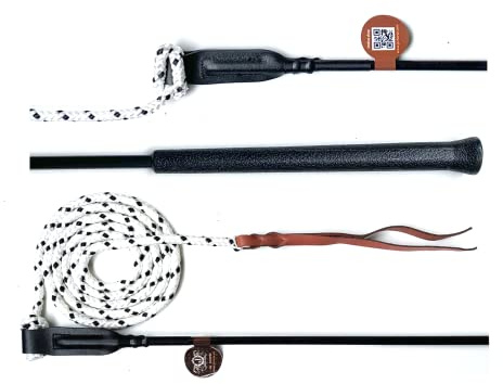 JA0035 Bâton de contact pour cheval avec corde pour entraînement au sol 100/120 cm Bâton de travail au sol Bâton d'équitation Cravache longerte Finesse Stick Carrot Horsemanship Stick (120 cm, poignée