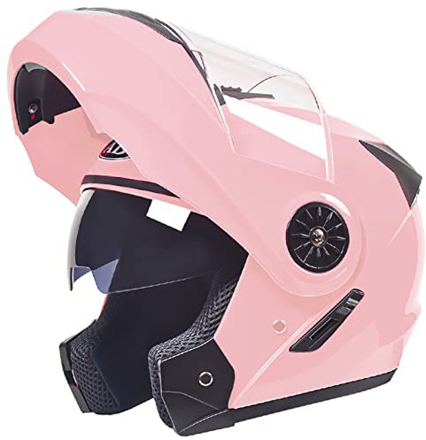 Motorcykel heltäckande ansiktshjälm med dubbelt visir DOT/ECE-godkänd motorcykel moped gatucykel racing kraschhjälm för vuxna män och kvinnor, rosa, en storlek