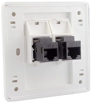 BeisDirect CAT6 Gigabit Network Socket, 86x86mm Ethernet RJ45 LAN Cable Faceplate Networking Port Dual-Pass Socket Box for Ethernet Cable Installation Female To Female Internet Outlet (LAN x 2)