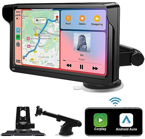Wireless Autoradio für Apple Carplay Display - Jimtour Tragbarer Android Auto Car Screen, Apple Car Play 7 IPS Touchscreen, MirrorLink, Airplay, Bluetooth, Siri, FM, AUX, Navigation für Auto LKW Navi