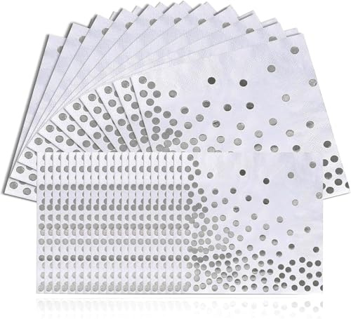 Lot de 100 serviettes de table 33 x 33 cm à pois argentés pour événements tels que fêtes d'anniversaire, mariages et fêtes de vacances