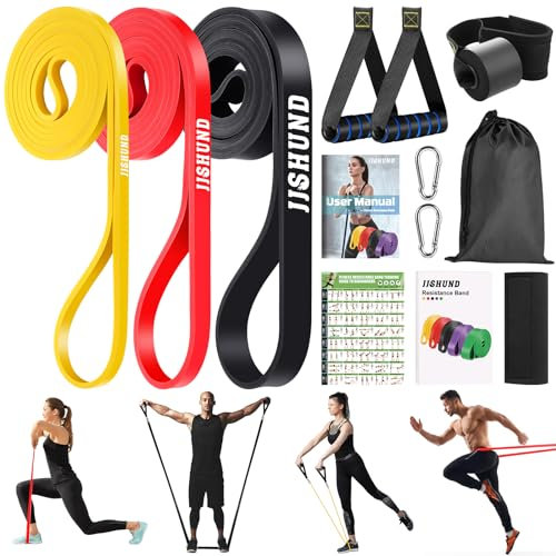 jjshund 3 Stück Fitnessbänder Set, Widerstandsbänder Resistance Bands aus Latex Gymnastikband mit 1 Türanker, Fitnessband für Krafttraining Powerlifting Fitness Bodybuilding Yoga Home Gym