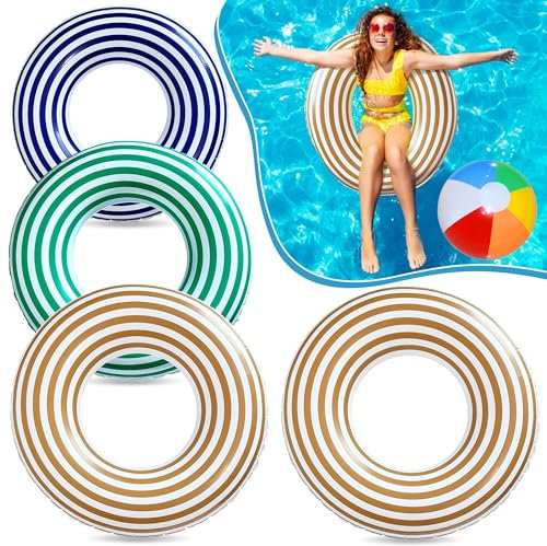 Lubibi 4 Pcs Salvagente gonfiabile, Anello di Nuoto Gonfiabile Galleggiante bambini e adulti, Vintage a Righe Ciambella Salvagente Gonfiabile, Decorazioni Accessori per feste estive in piscina