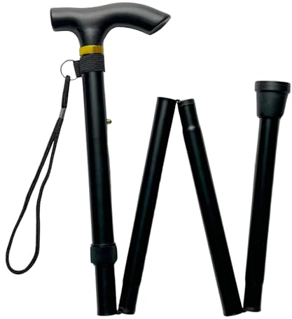 BeGrit Canne de Marche pour Homme Pliante Réglable Canne Pliable Cadeaux pour Parents Papa Canne pour Marcher Aluminium Bâton de Marche pour Personnes âgée Noir