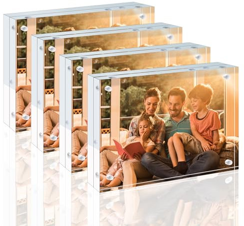 EGOFINE 8x6 Acrylic Frames 4 Pack, 20mm Thicker Frameless Clear Picture Frames, Double Sided Magnetic Picture Frames, Free Standing Desktop Display