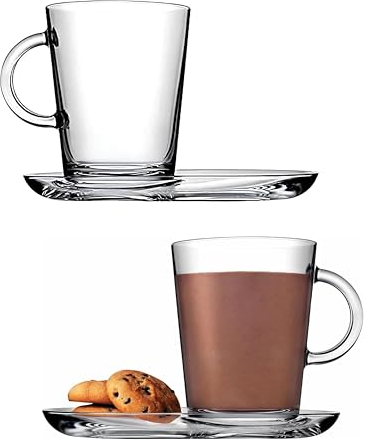 vienberg 2 Teegläser mit 2 Unterteller | 4tlg. Set | 385ml | Teeglas mit Henkel und Untertasse | Paare Partner Tee Kaffee Tassen Glas Gläser latte macchiato cappuccino