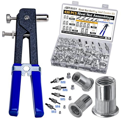 Pressure Rivet Nut Tool Kit, 430Pcs Aluminum Rivet Nut Combination (M8/M6/M5/M4/M3), Suitable for Furniture, Decoration, Automotive, Marine and Industrial Applications