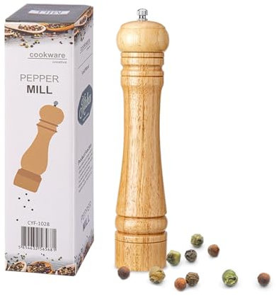 elook Pepper Grinder or Salt Mill, 8 inch Wooden Salt Pepper Mill, Manual Mills Solid with Strong, Adjustable Roughness Ceramic Grinders for Home Kitchen Cooking Camping BBQ - Light Brown (1PCS)