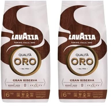 LAVAZZA - Café Grain Qualità Oro - Gran Riserva - Sélection Premium - 100% Arabica - 5% De Grains Vieillis En Fûts - Intensité 6 - Café Espresso Ou Filtre - 1 kg (Lot de 2)