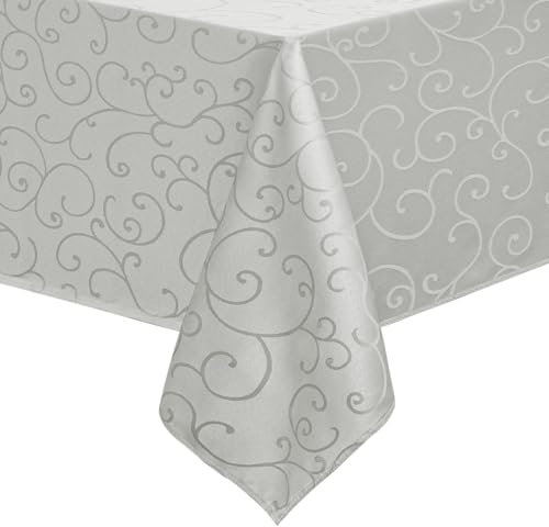 Romanstile Tischdecke abwaschbar 140x180 cm Grau Rechteckig Jacquard Damast Ranke Tischdecken Outdoor Tischtuch Frühlings Tischwäsche für Wohzimmer,Esstisch,Weihnachtsfeiern,Geburtstag,Neujahr,Hotel