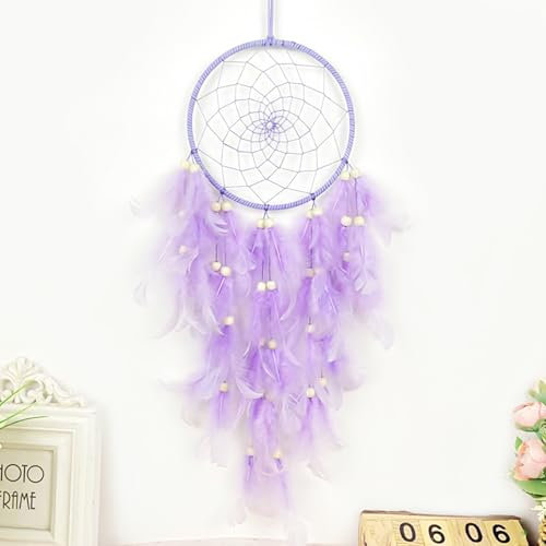 CHSEROK Kleiner Makramee Traumfänger Lila aus Federn kann aufgehängt werden, handgefertigt, exquisit und kreativ, für Geschenke