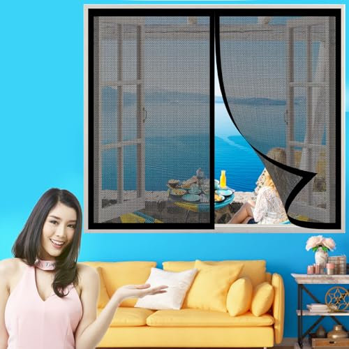 Fliegengitter Fenster 50 x 100 cm Insektenschutz Fenster Magnet Fliegenvorhang Ohne Bohren Hält Die Frischluftzirkulation für Schiebefenster Dachfenster, Schwarz