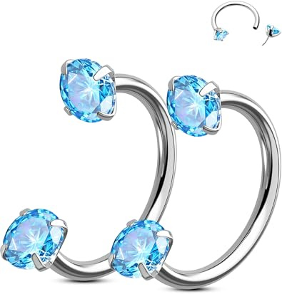 OUFER Body Piercing 2PCS 316L Surgical Steel Horseshoe Nose Rings Hoops 20G Push Pin Threadless Nose Rings For Women Men CZ Horseshoe Septum Lip Eyebrow Helix Daith Ear Piercing Jewelry 7mm/8mm