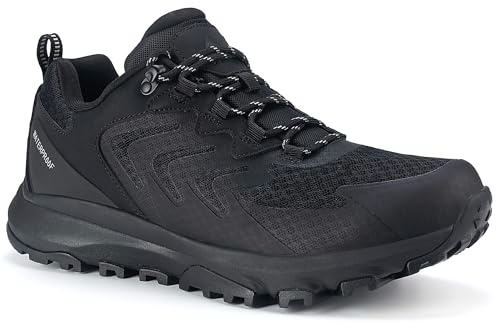 OUTJET Men's Waterproof Hiking Shoes Lightweight Breathable Anti Slip Outdoor Trails Shoes Black