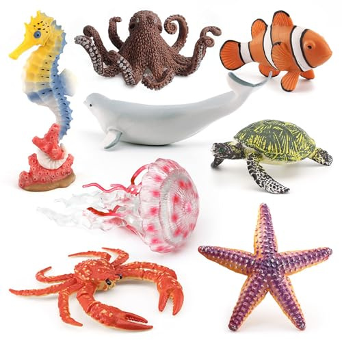 8 pezzi di animali marini, figurine di animali realistiche includono balena Beluga, cavalluccio marino, meduse e altri giocattoli educativi per l'apprendimento Set di compleanno Giocattoli pe
